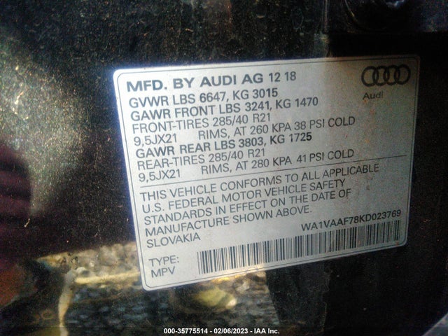 WA1VAAF78KD023769 Audi Q7 Prestige