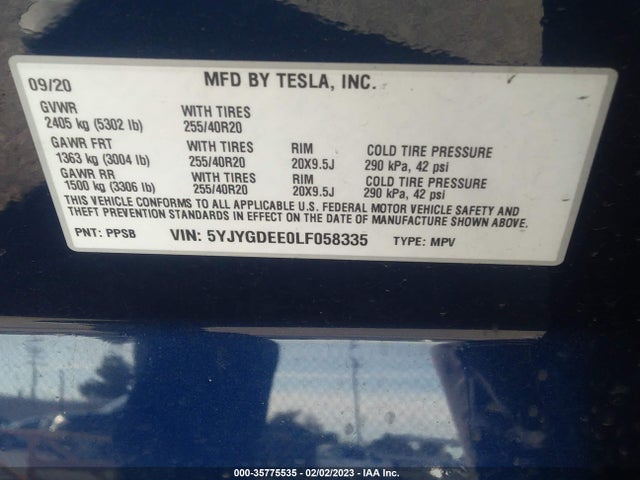 Tesla Model Y 2020 5YJYGDEE0LF058335 Image 10