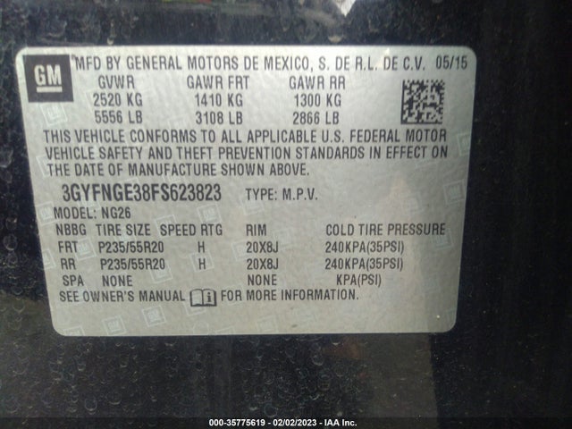 3GYFNGE38FS623823 Cadillac Srx Premium Collection