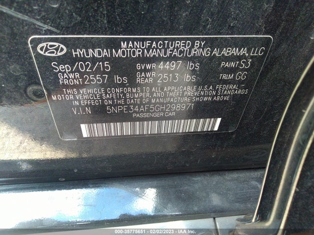 2016 HYUNDAI SONATA 2.4L SPORT VIN: 5NPE34AF5GH298971