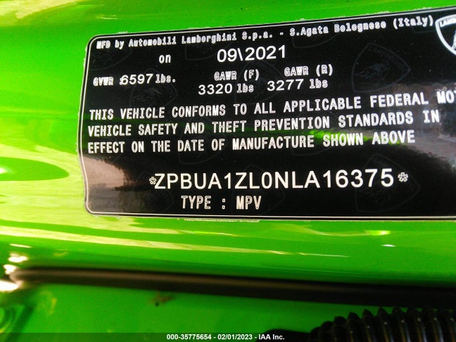 2022 Lamborghini URUS, VIN: ZPBUA1ZL0NLA16375