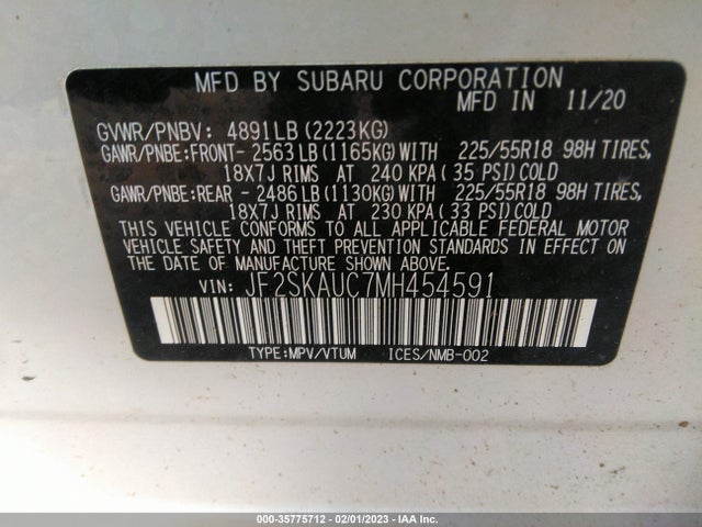 JF2SKAUC7MH454591 Subaru Forester Limited