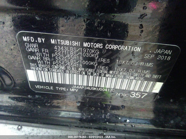 JA4AP3AU9KU004170 Mitsubishi Outlander Sport 2.0