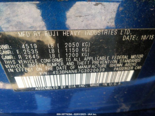 4S3BNAN67G3020039 Subaru Legacy 2.5i Limited