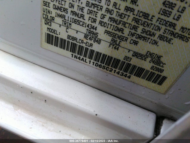 2005 NISSAN ALTIMA 2.5 S VIN: 1N4AL11D65C214344