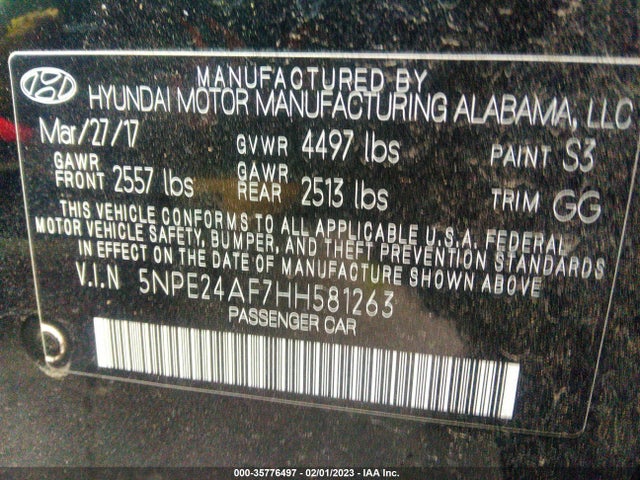 Hyundai Sonata 2.4l 2017 5NPE24AF7HH581263 Image 9