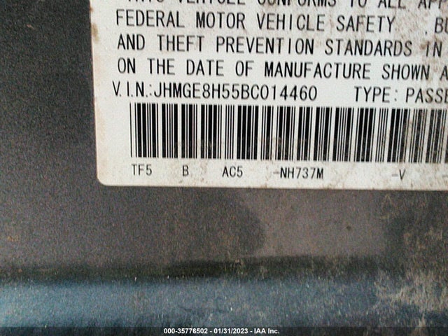 2011 HONDA FIT SPORT VIN: JHMGE8H55BC014460