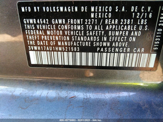 2017 Volkswagen Golf, VIN: 3VWH17AU1HM521583