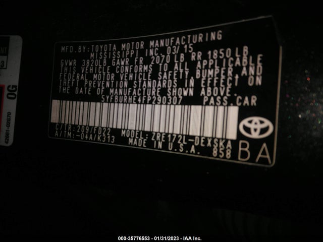 2015 Toyota Corolla, VIN: 5YFBURHE4FP290307