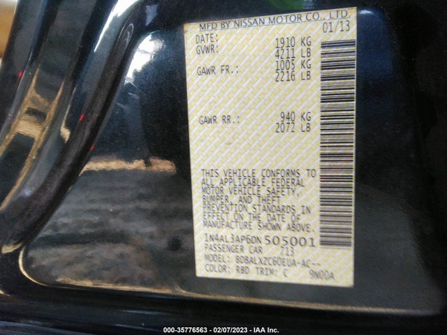 2013 NISSAN ALTIMA 2.5 SL VIN: 1N4AL3AP6DN505001