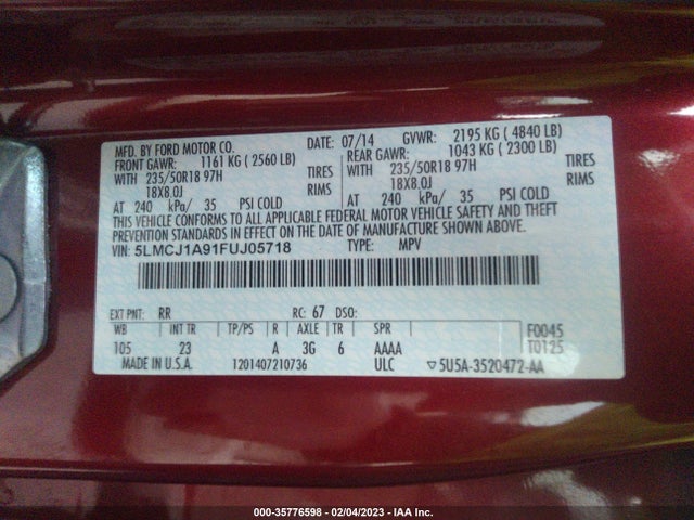 Lincoln MKC 2015 5LMCJ1A91FUJ05718 Image 9