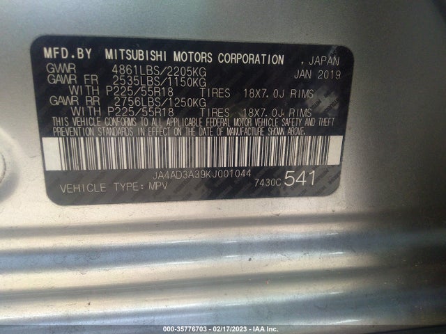 JA4AD3A39KJ001044 Mitsubishi Outlander Se/sel/le