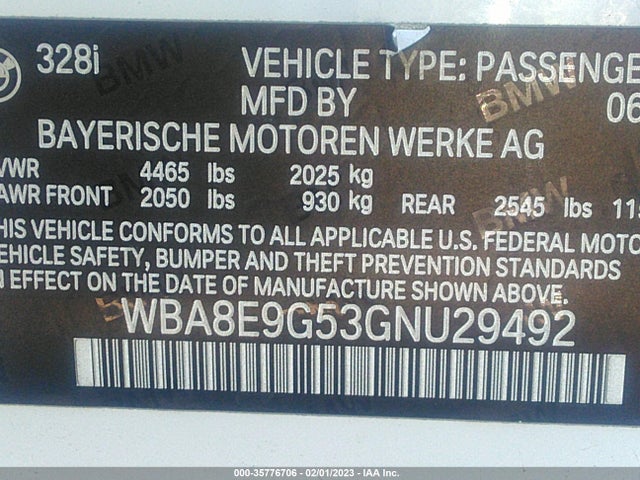 BMW 3 Series 328i 2016 WBA8E9G53GNU29492 Image 9