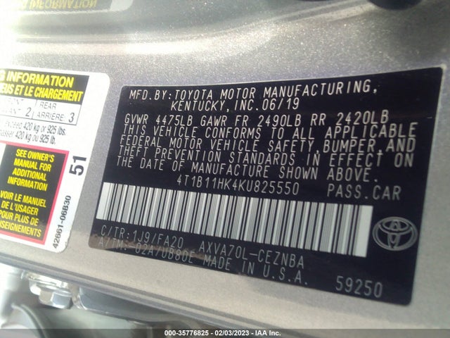 2019 Toyota Camry, VIN: 4T1B11HK4KU825550