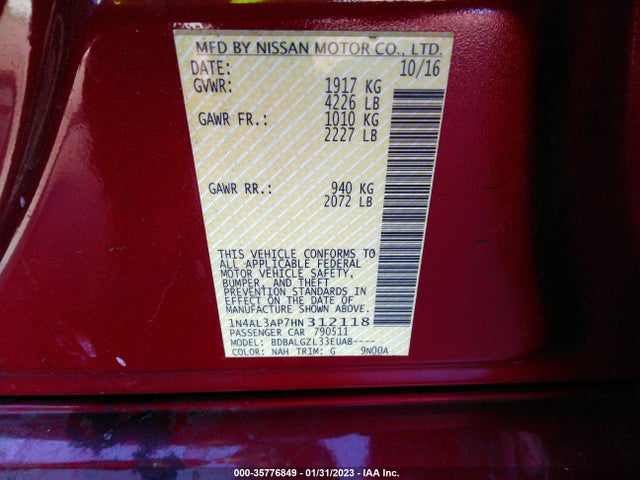 2017 Nissan Altima, VIN: 1N4AL3AP7HN312118