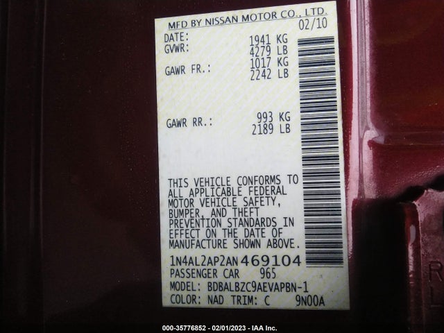 2010 NISSAN ALTIMA 2.5 SL VIN: 1N4AL2AP2AN469104