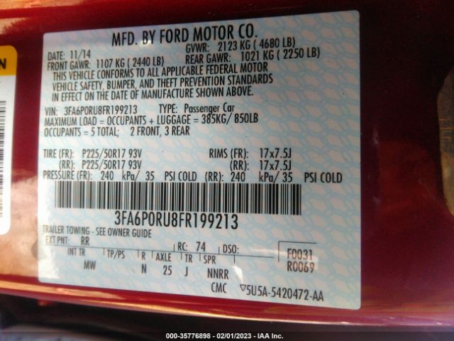 3FA6P0RU8FR199213 Ford Fusion Titanium Hybrid