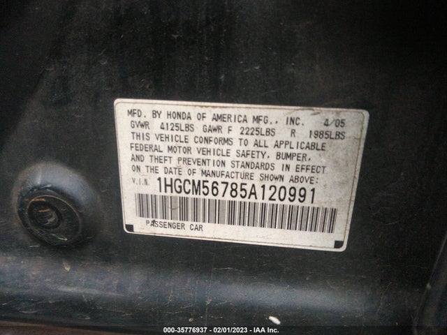 2005 HONDA ACCORD SDN EX/EX-L WITH NAVI VIN: 1HGCM56785A120991