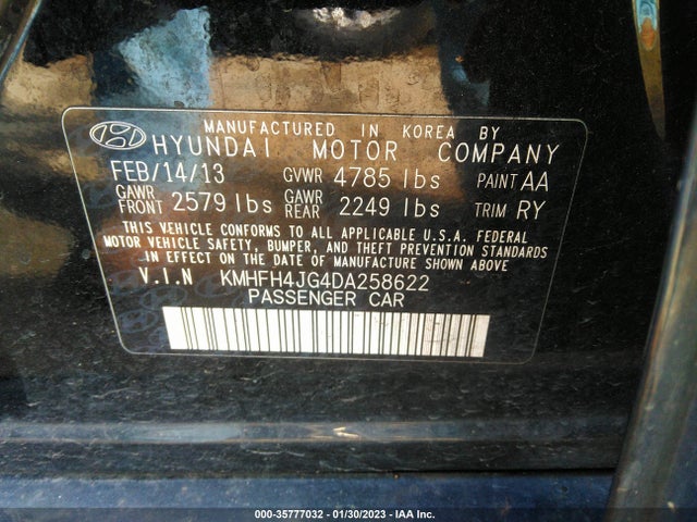 Hyundai Azera 2013 KMHFH4JG4DA258622 Image 9