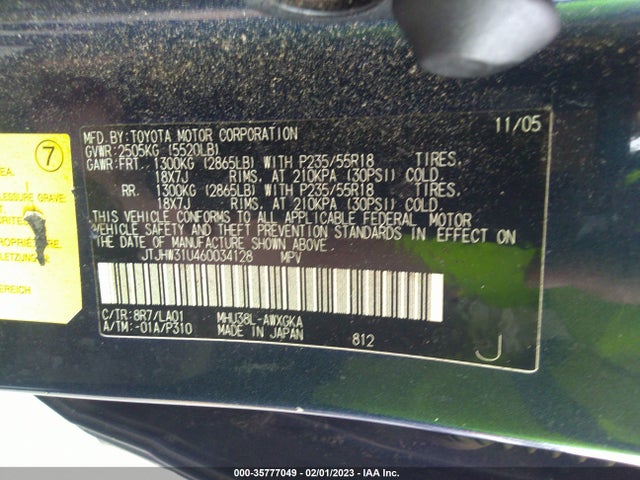 JTJHW31U460034128 Lexus RX 400H