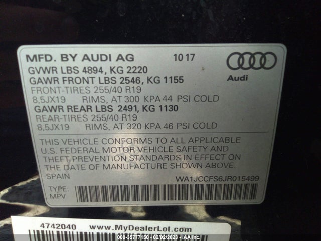 2018 Audi Q3, VIN: WA1JCCFS6JR015499