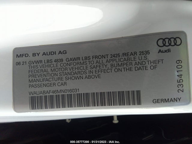 WAUABAF46MN016031 Audi A4 Sedan Premium