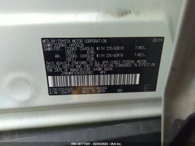 2019 Toyota RAV4, VIN: JTMDWRFV2KD002982
