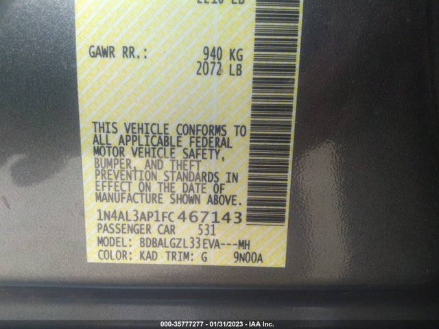 Nissan Altima 2.5 S 2015 1N4AL3AP1FC467143 Image 9