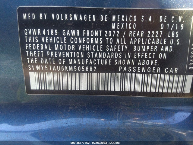 2019 Volkswagen Golf, VIN: 3VWY57AU6KM505682