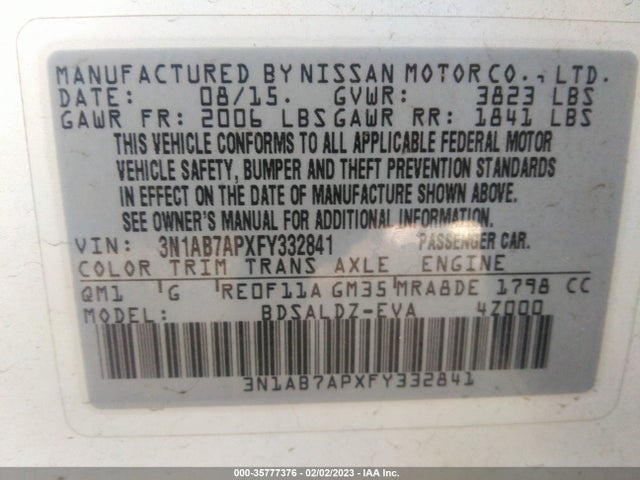 2015 Nissan Sentra, VIN: 3N1AB7APXFY332841