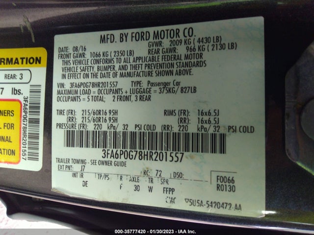 Ford FUSION S 2017 3FA6P0G78HR201557 Image 10