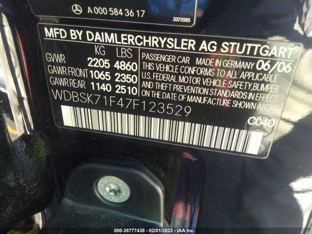 2007 MERCEDES-BENZ SL-CLASS 5.5L V8 VIN: WDBSK71F47F123529