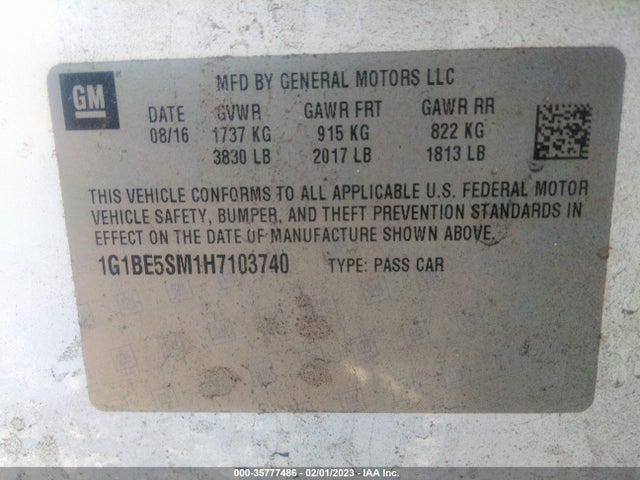 Chevrolet CRUZE LT 2017 1G1BE5SM1H7103740 Image 10