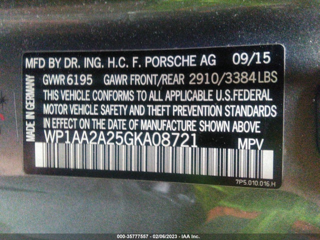 2016 Porsche Cayenne, VIN: WP1AA2A25GKA08721