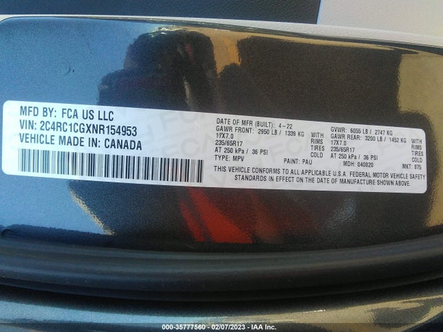 2C4RC1CGXNR154953 Chrysler Voyager Lx