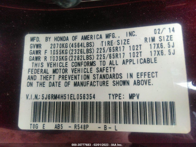 Honda CR-V 2014 5J6RM4H51EL056354 Image 9