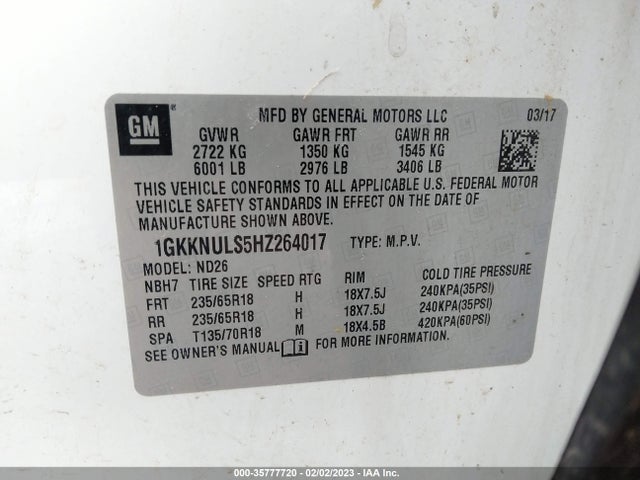 GMC ACADIA SLT 2017 1GKKNULS5HZ264017 Image 9