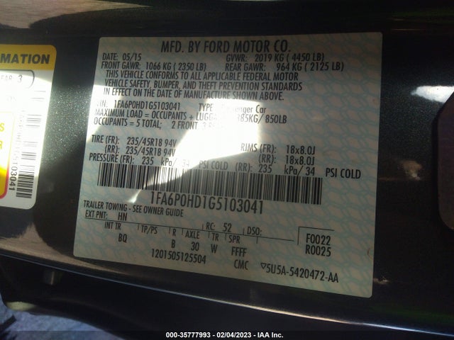 2016 Ford Fusion, VIN: 1FA6P0HD1G5103041