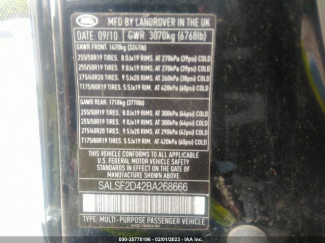 SALSF2D42BA268666 Land Rover Range Rover Sport Hse