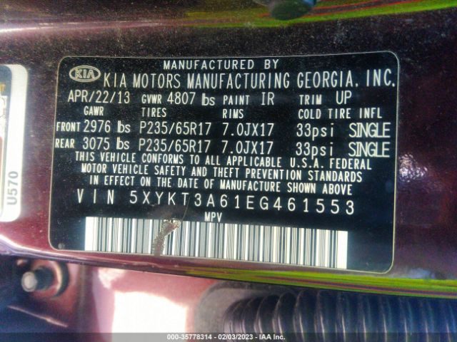 5XYKT3A61EG461553 KIA SORENTO LX