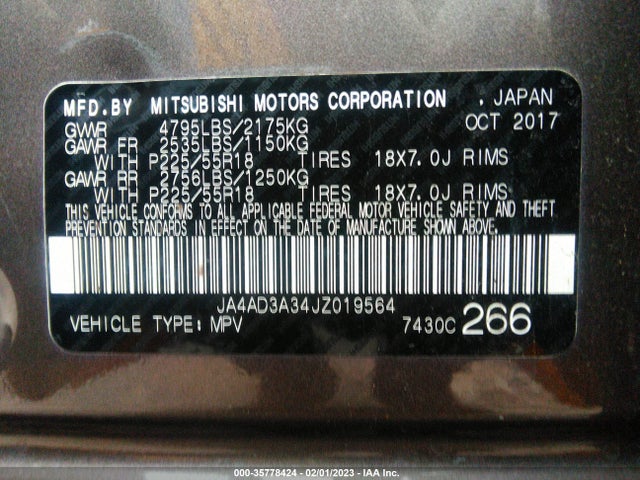 JA4AD3A34JZ019564 Mitsubishi Outlander Se/sel/le