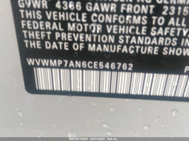 WVWMP7AN6CE546762 Volkswagen Cc Sport Pzev