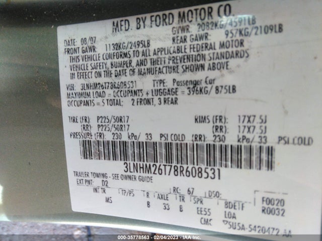 Lincoln MKZ 2008 3LNHM26T78R608531 Image 10