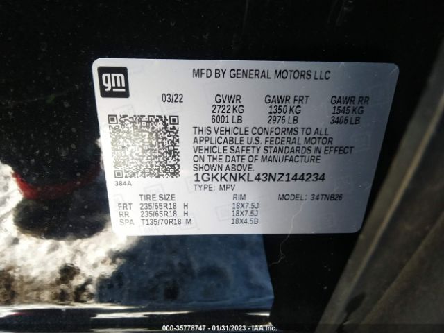 1GKKNKL43NZ144234 GMC ACADIA SLE