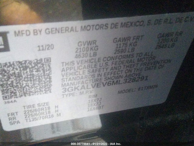 2021 GMC TERRAIN SLT VIN: 3GKALVEV6ML328291
