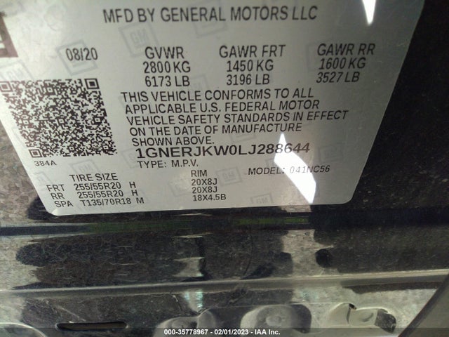 Chevrolet Traverse Rs 2020 1GNERJKW0LJ288644 Image 10
