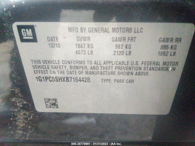 2011 CHEVROLET CRUZE LS VIN: 1G1PC5SHXB7164428