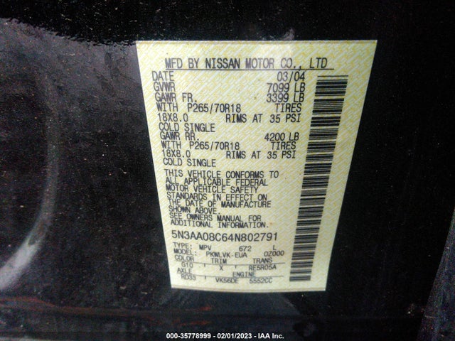 2004 INFINITI QX56 VIN: 5N3AA08C64N802791