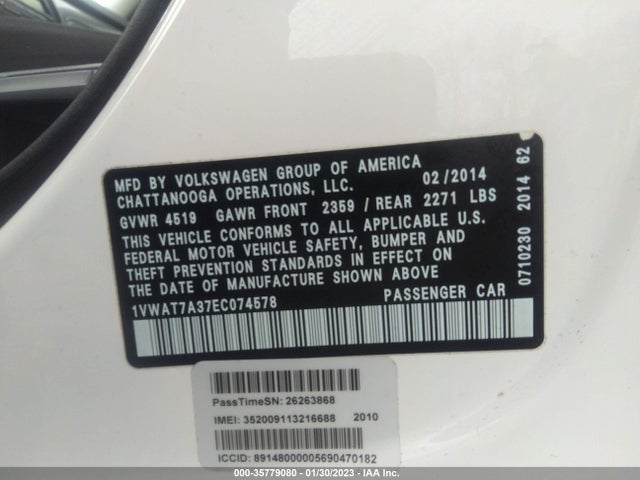 Volkswagen Passat 2014 1VWAT7A37EC074578 Image 9