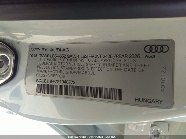 2016 Audi S3, VIN: WAUB1HFF7G1040772